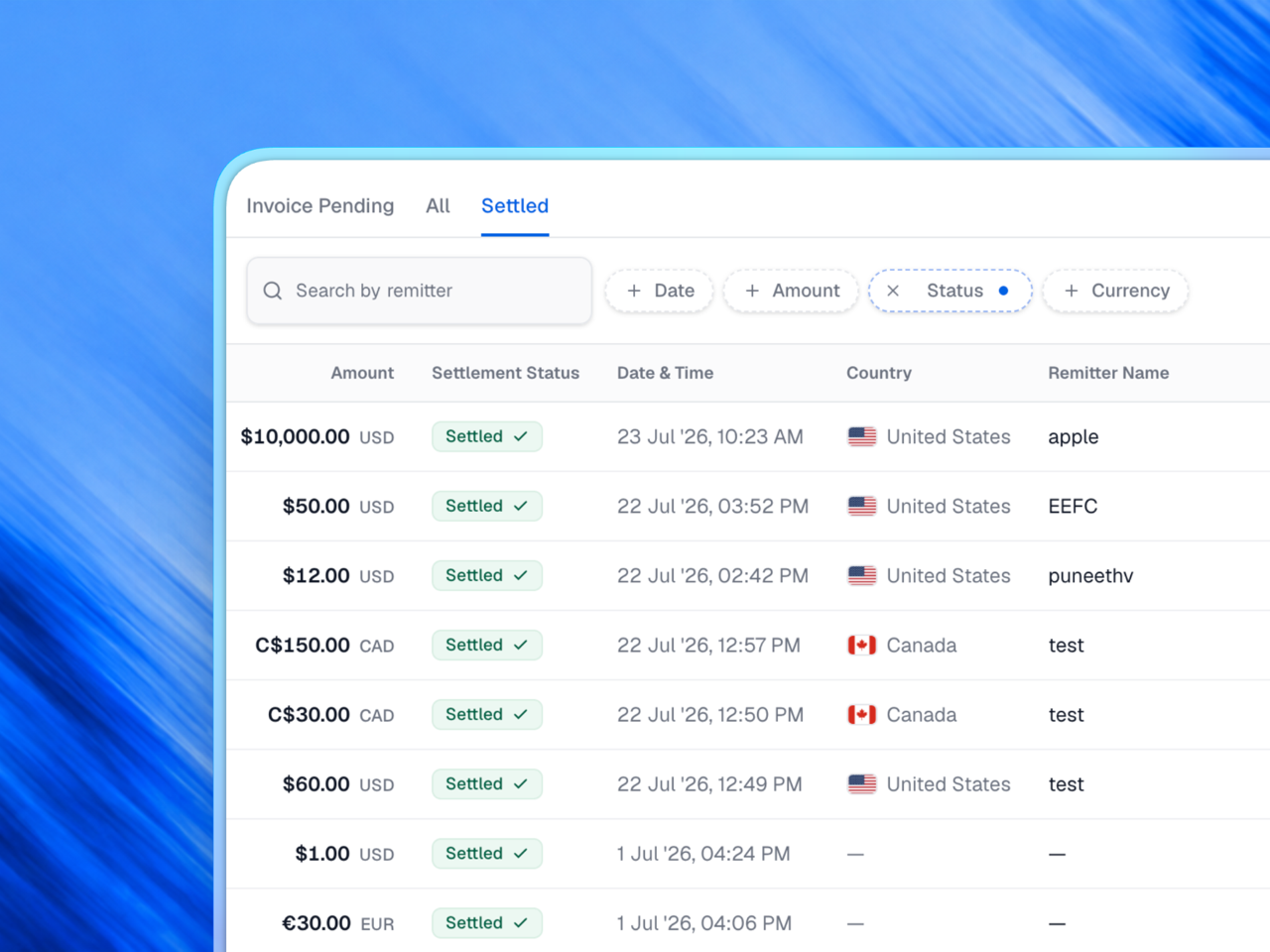 Get paid, settle in INR