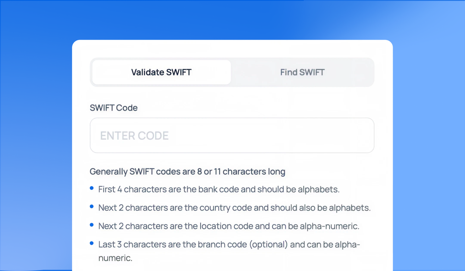SWIFT/BIC Code Finder
