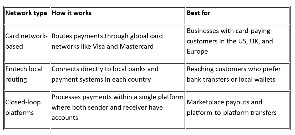 What are the different types of borderless payment networks?
