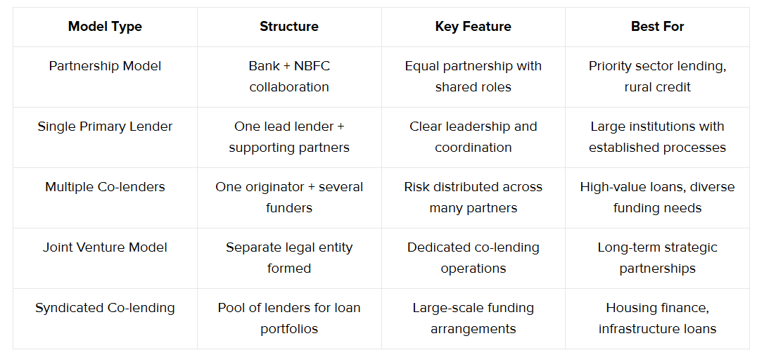 Types of co-lending models