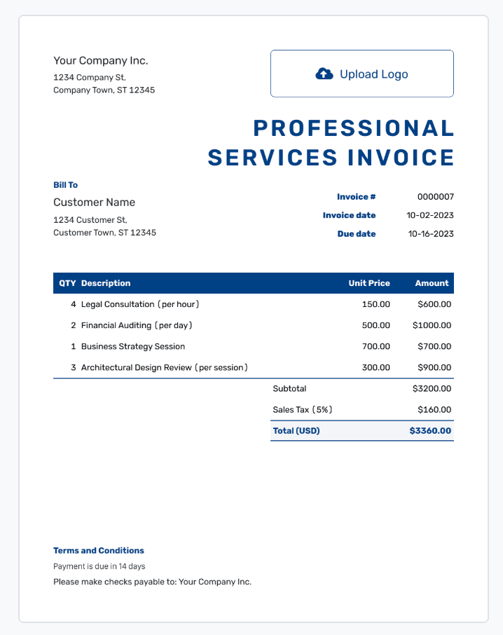 Professional Service Invoice