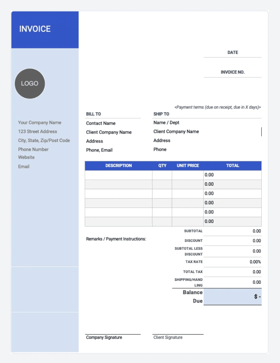Standard Invoice Template